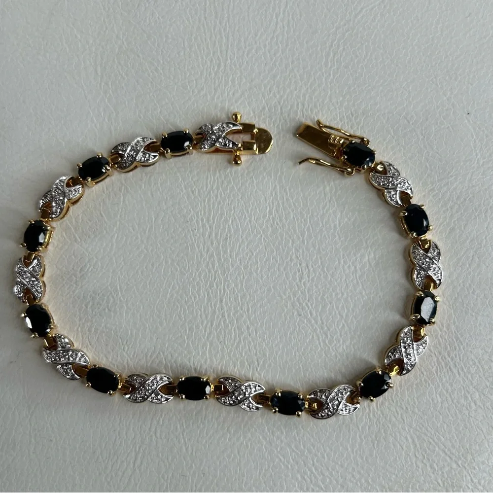 Gold Tone XO Bracelet Simulated Sapphire Tennis Fashion Jewelry September Birth